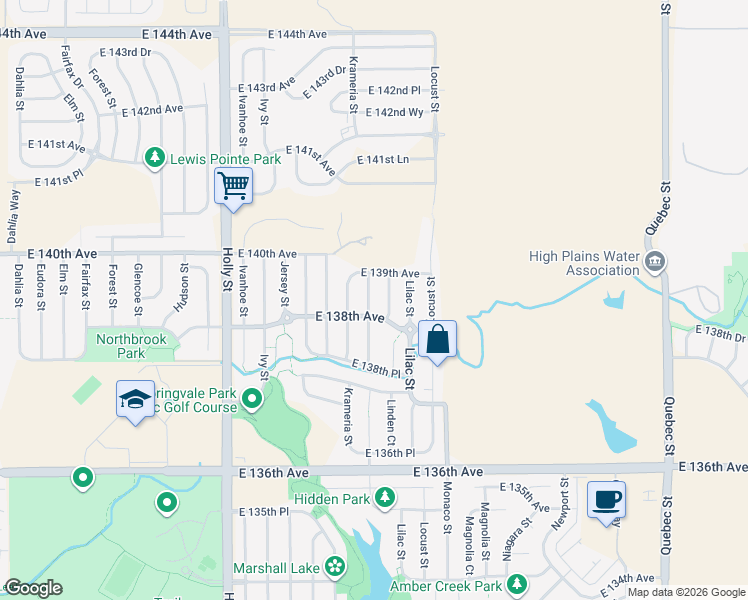 map of restaurants, bars, coffee shops, grocery stores, and more near 13797 Leyden Street in Thornton