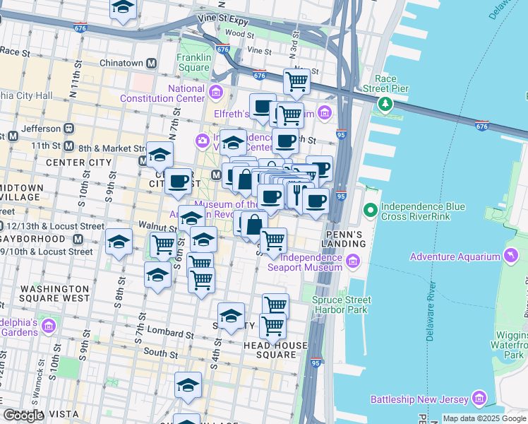 map of restaurants, bars, coffee shops, grocery stores, and more near in Philadelphia