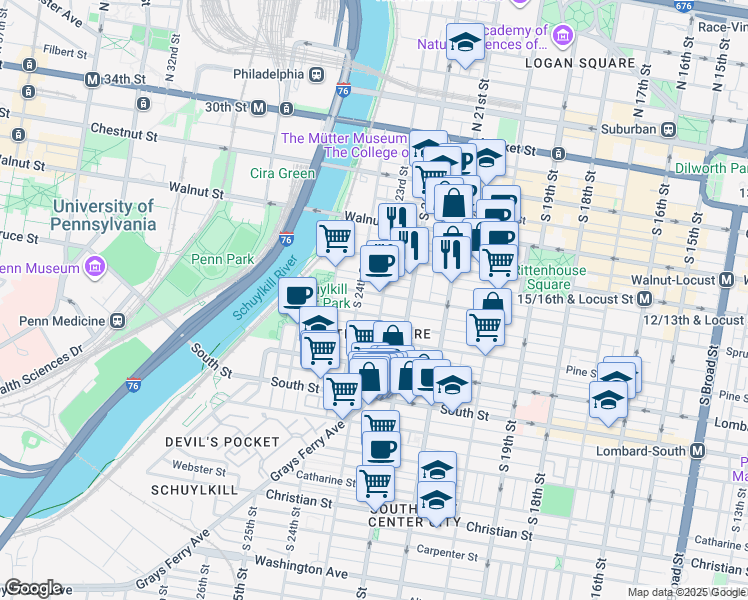 map of restaurants, bars, coffee shops, grocery stores, and more near in Philadelphia