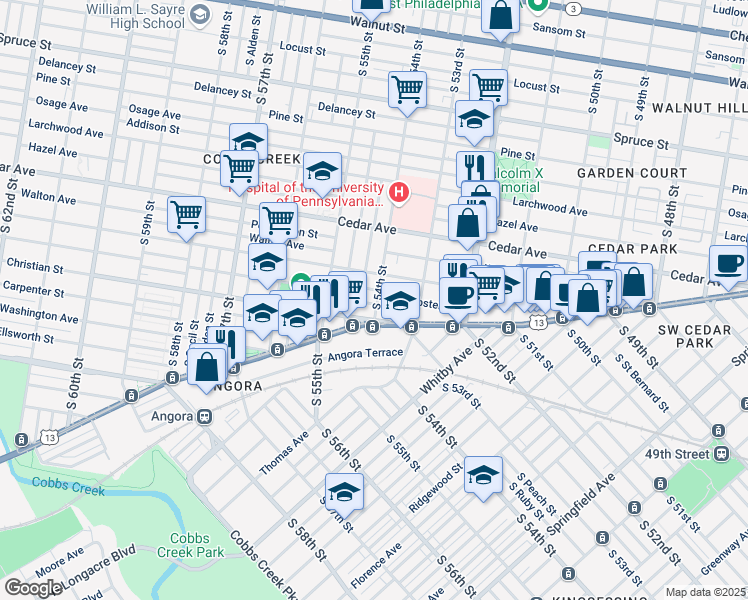 map of restaurants, bars, coffee shops, grocery stores, and more near 5341 Christian Street in Philadelphia
