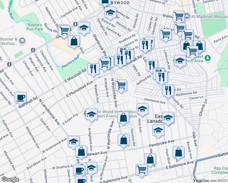 map of restaurants, bars, coffee shops, grocery stores, and more near 204 Le Carra Drive in Lansdowne