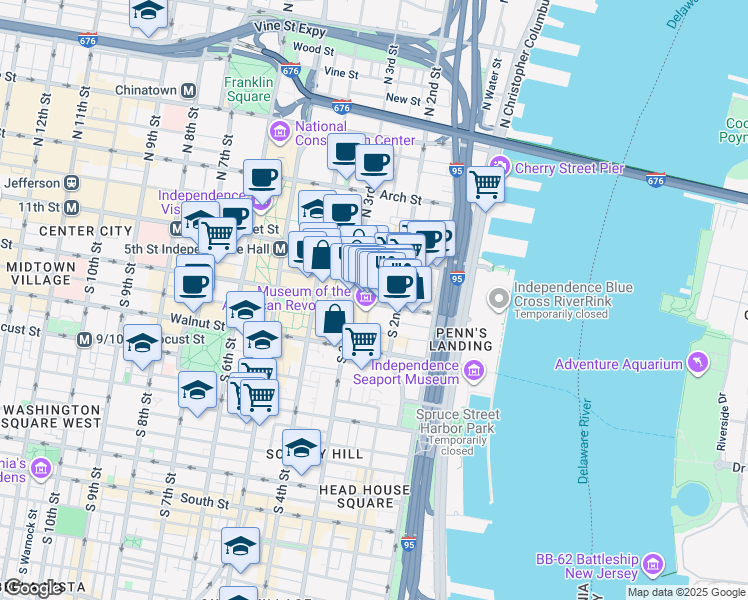map of restaurants, bars, coffee shops, grocery stores, and more near in Philadelphia