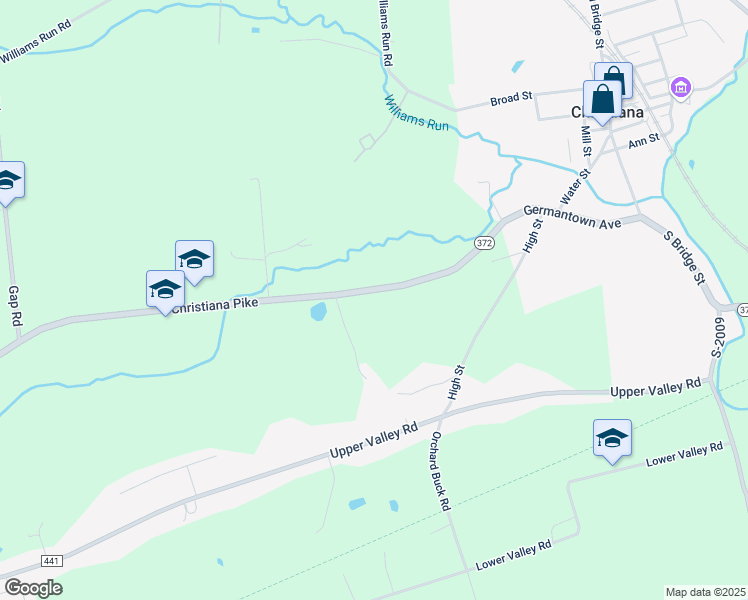 map of restaurants, bars, coffee shops, grocery stores, and more near 38 Christiana Pike in Christiana