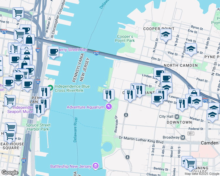 map of restaurants, bars, coffee shops, grocery stores, and more near 2 Cooper Street in Camden