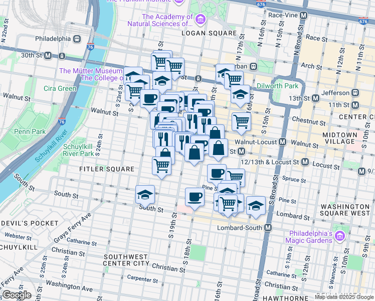 map of restaurants, bars, coffee shops, grocery stores, and more near in Philadelphia