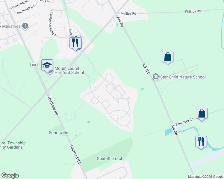 map of restaurants, bars, coffee shops, grocery stores, and more near 3908B Tarnbrook Drive in Mount Laurel Township
