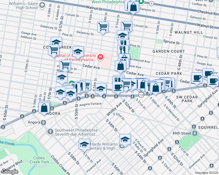 map of restaurants, bars, coffee shops, grocery stores, and more near in Philadelphia