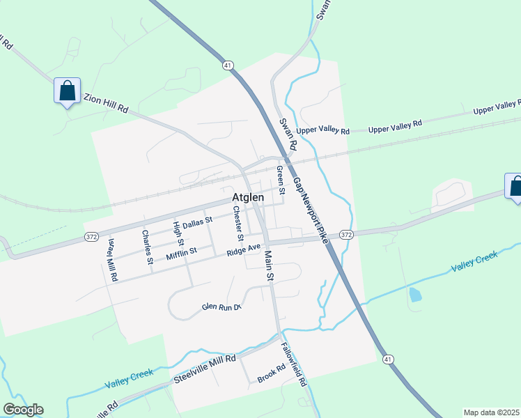 map of restaurants, bars, coffee shops, grocery stores, and more near 316 Main Street in Atglen