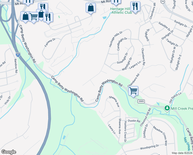 map of restaurants, bars, coffee shops, grocery stores, and more near 2705 Heritage Hills Circle in York
