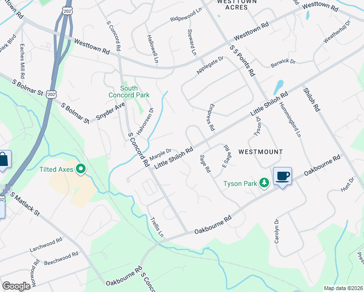 map of restaurants, bars, coffee shops, grocery stores, and more near 901 Thorne Drive in West Chester