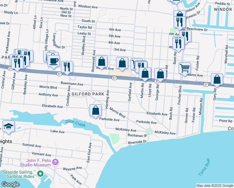 map of restaurants, bars, coffee shops, grocery stores, and more near 618 Barnegat Avenue in Toms River