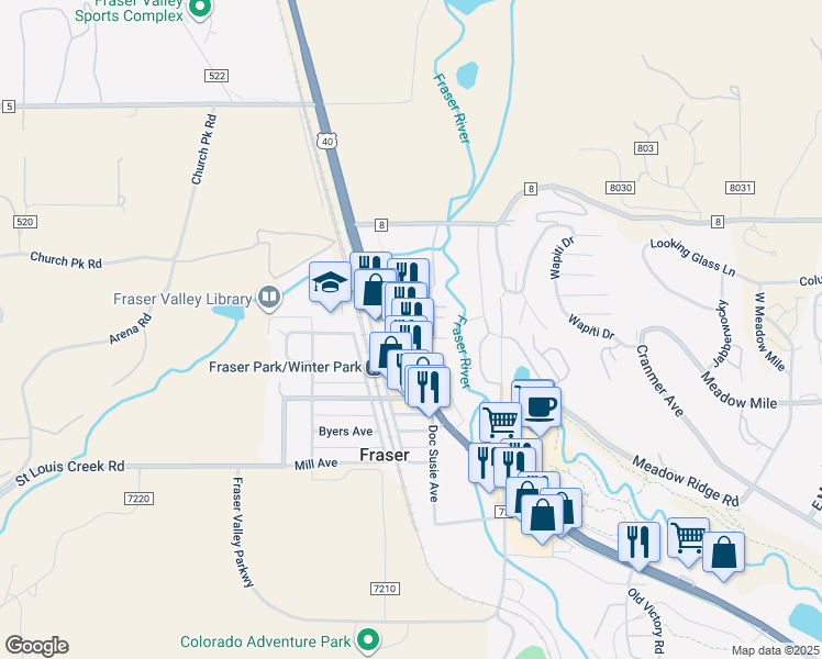 map of restaurants, bars, coffee shops, grocery stores, and more near 406 Zerex Street in Granby