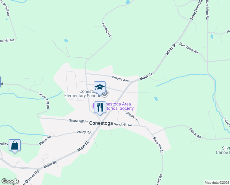 map of restaurants, bars, coffee shops, grocery stores, and more near 21 Hill Street in Conestoga