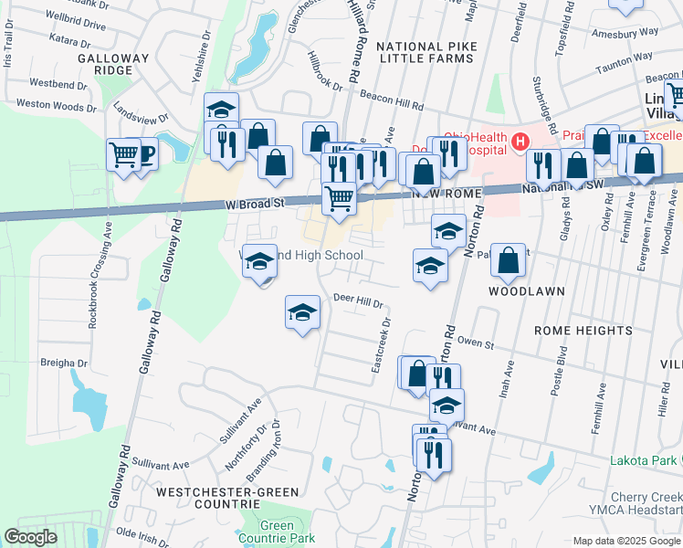 map of restaurants, bars, coffee shops, grocery stores, and more near 5561 Rustling Way Lane in Galloway
