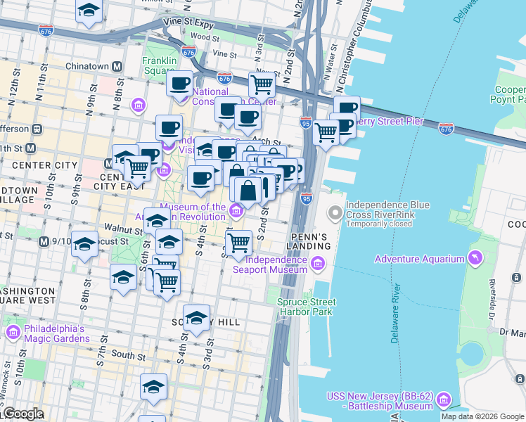 map of restaurants, bars, coffee shops, grocery stores, and more near in Philadelphia