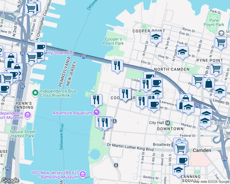 map of restaurants, bars, coffee shops, grocery stores, and more near 11 Cooper Street in Camden