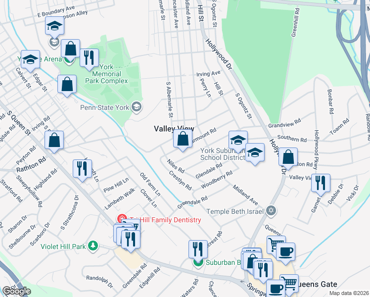map of restaurants, bars, coffee shops, grocery stores, and more near 777 Clearmount Road in York
