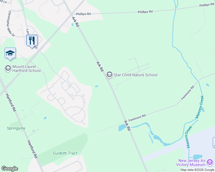 map of restaurants, bars, coffee shops, grocery stores, and more near 1903 Ark Road in Hainesport