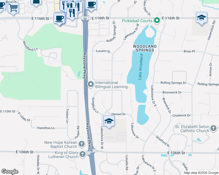 map of restaurants, bars, coffee shops, grocery stores, and more near 3039 Rolling Springs Drive in Carmel