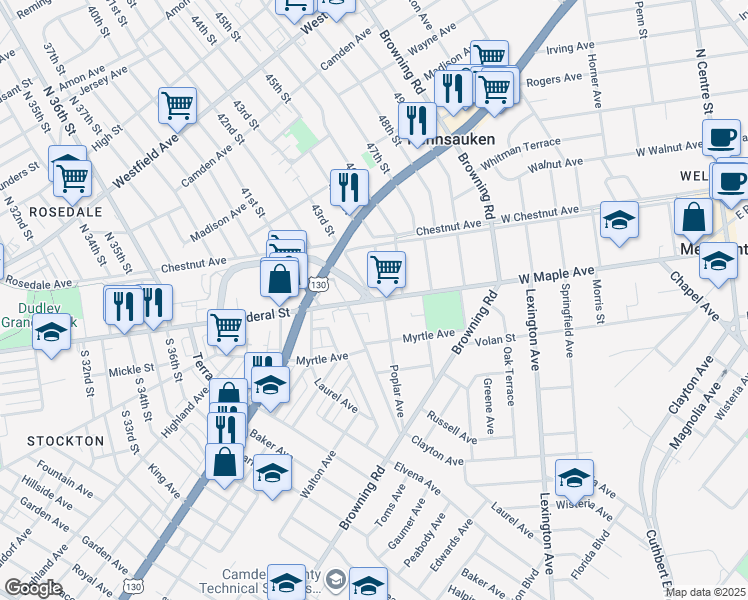 map of restaurants, bars, coffee shops, grocery stores, and more near in 