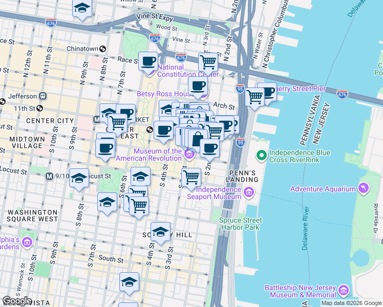 map of restaurants, bars, coffee shops, grocery stores, and more near in Philadelphia