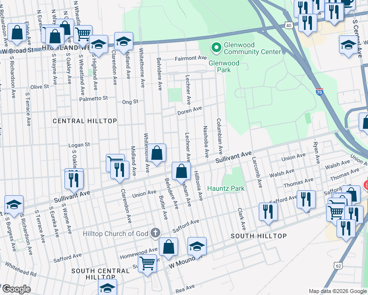map of restaurants, bars, coffee shops, grocery stores, and more near 307 Wrexham Avenue in Columbus