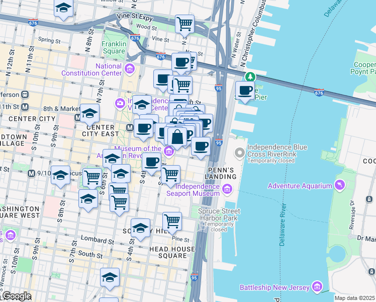 map of restaurants, bars, coffee shops, grocery stores, and more near in Philadelphia