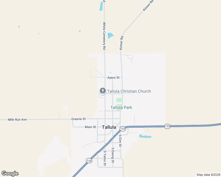 map of restaurants, bars, coffee shops, grocery stores, and more near 401 North Ewing Street in Tallula