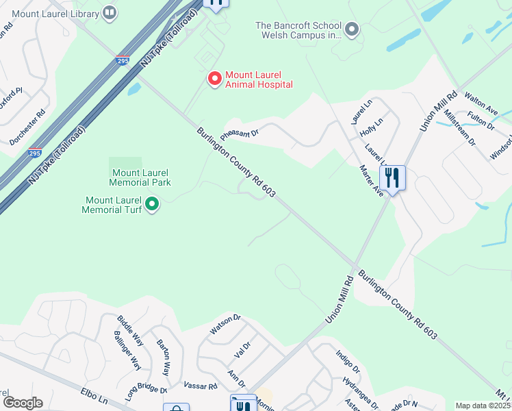 map of restaurants, bars, coffee shops, grocery stores, and more near 19 Chapel Hill Road in Mount Laurel Township
