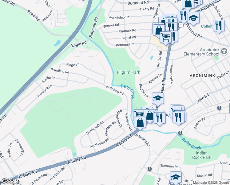 map of restaurants, bars, coffee shops, grocery stores, and more near 652 West Rolling Road in Springfield