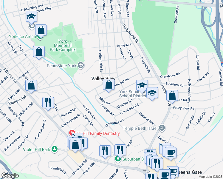 map of restaurants, bars, coffee shops, grocery stores, and more near 748 Clearmount Road in York