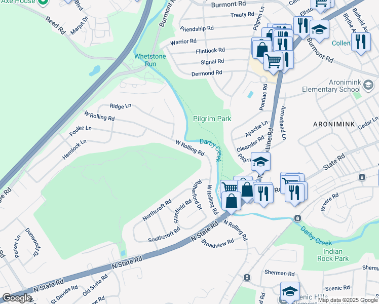 map of restaurants, bars, coffee shops, grocery stores, and more near 658 West Rolling Road in Springfield