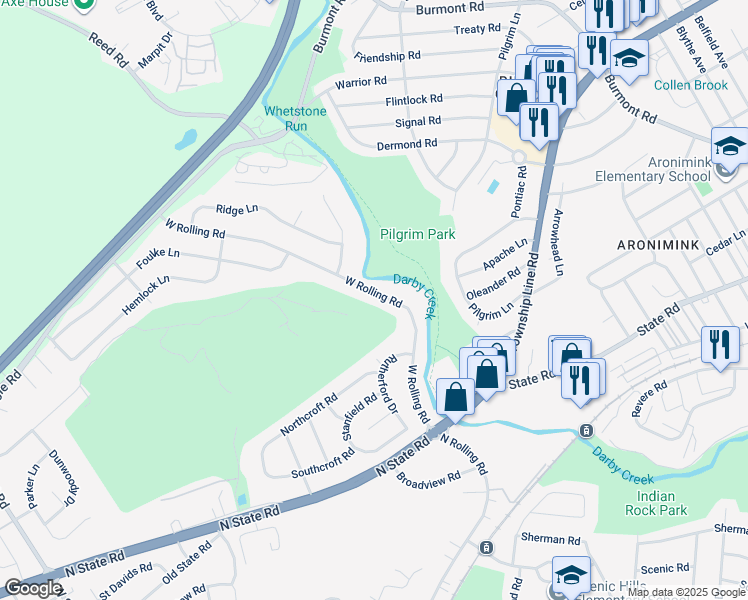 map of restaurants, bars, coffee shops, grocery stores, and more near 658 West Rolling Road in Springfield