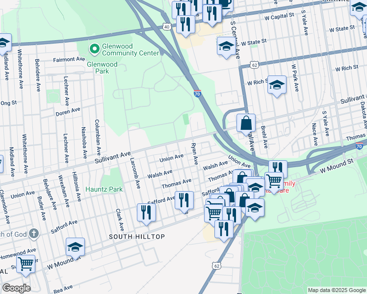 map of restaurants, bars, coffee shops, grocery stores, and more near in Columbus