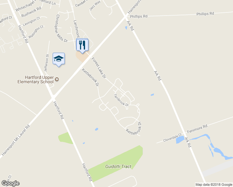map of restaurants, bars, coffee shops, grocery stores, and more near 4302B Tarnbrook Drive in Mount Laurel