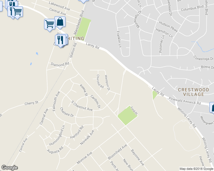map of restaurants, bars, coffee shops, grocery stores, and more near 1 Churchill Road in Whiting