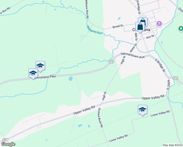 map of restaurants, bars, coffee shops, grocery stores, and more near 32 Christiana Pike in Christiana