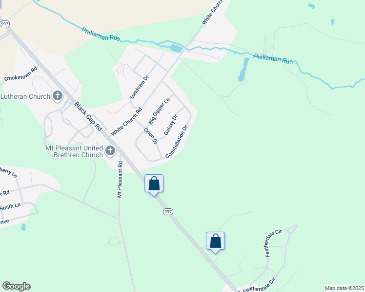 map of restaurants, bars, coffee shops, grocery stores, and more near 2941 Constellation Drive in Chambersburg