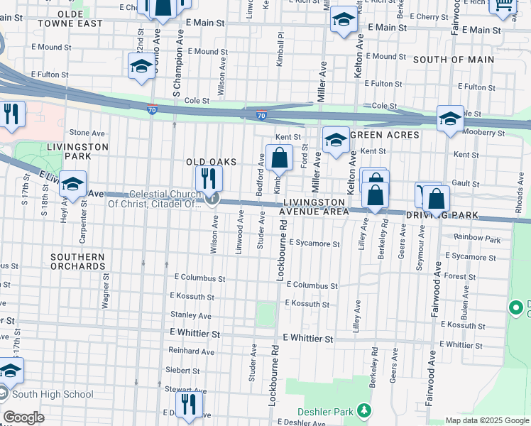 map of restaurants, bars, coffee shops, grocery stores, and more near 834 Studer Avenue in Columbus