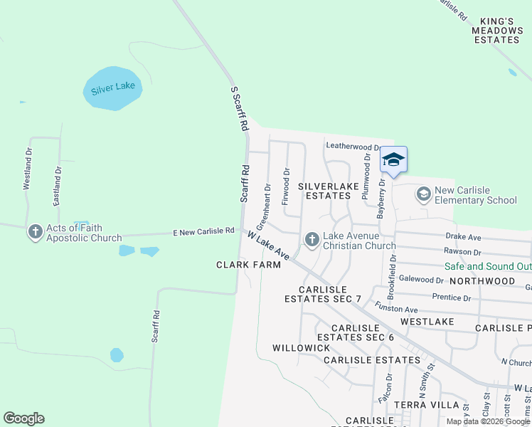 map of restaurants, bars, coffee shops, grocery stores, and more near 905 Greenheart Drive in New Carlisle