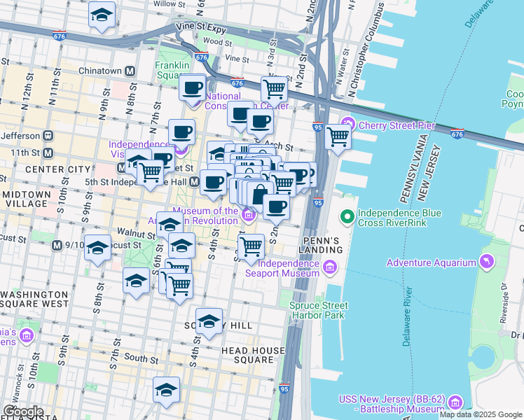 map of restaurants, bars, coffee shops, grocery stores, and more near in Philadelphia