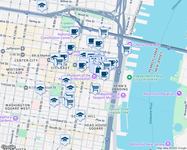 map of restaurants, bars, coffee shops, grocery stores, and more near in Philadelphia
