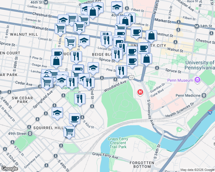 map of restaurants, bars, coffee shops, grocery stores, and more near in Philadelphia