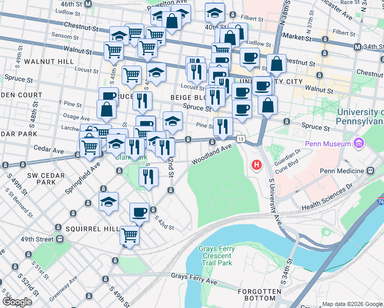 map of restaurants, bars, coffee shops, grocery stores, and more near in Philadelphia
