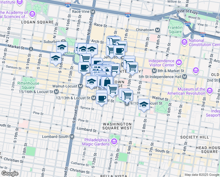 map of restaurants, bars, coffee shops, grocery stores, and more near in Philadelphia