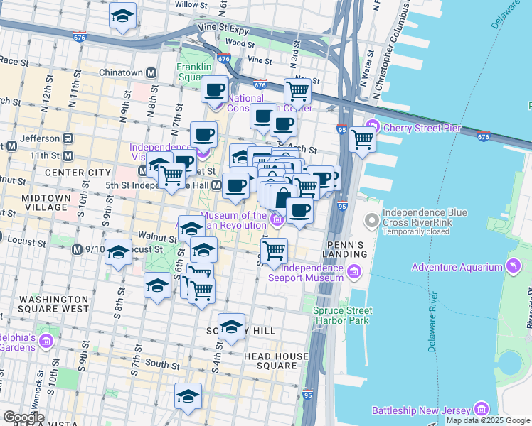 map of restaurants, bars, coffee shops, grocery stores, and more near in Philadelphia