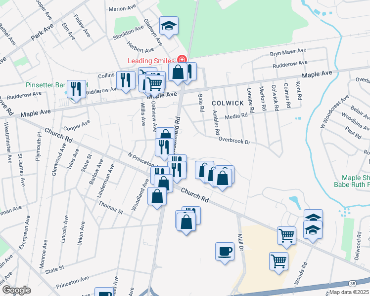 map of restaurants, bars, coffee shops, grocery stores, and more near 51 Haddonfield Road in Cherry Hill