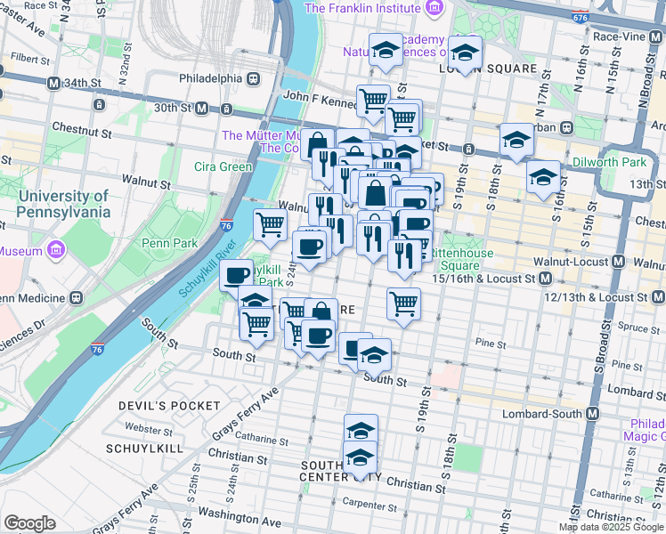 map of restaurants, bars, coffee shops, grocery stores, and more near in Philadelphia