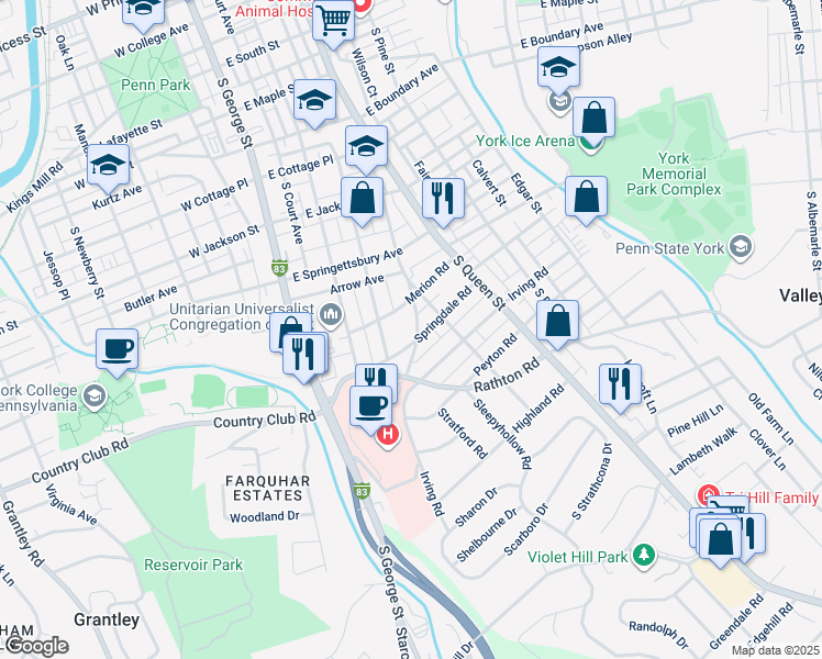 map of restaurants, bars, coffee shops, grocery stores, and more near 990 Newlin Road in York