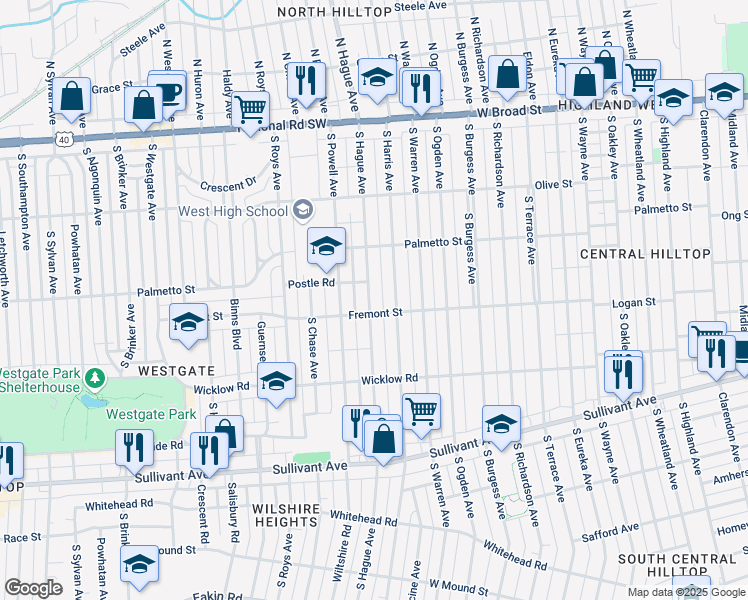 map of restaurants, bars, coffee shops, grocery stores, and more near 284 South Hague Avenue in Columbus